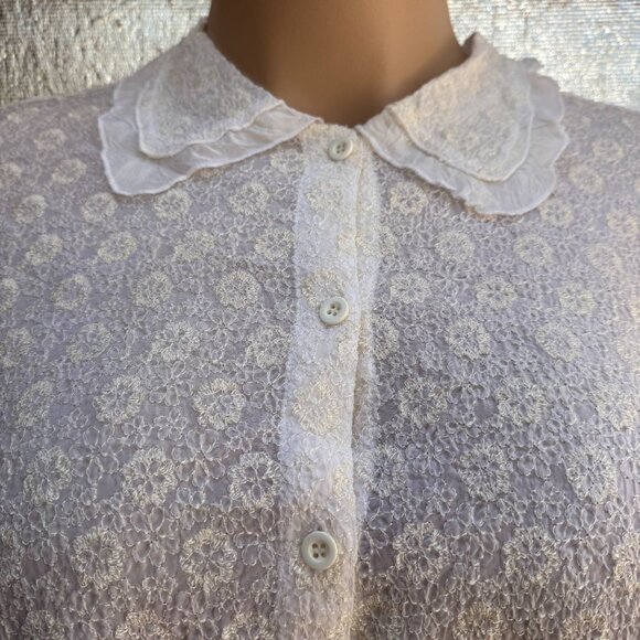 J.Jill Textured Lace Button-Up Blouse Size 2X White Ivory Sheer Ruffled Hem NEW - Picture 3 of 15